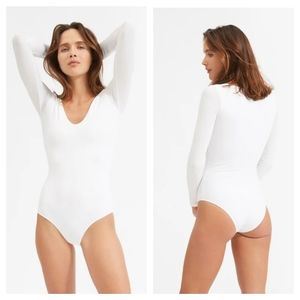 Everlane Long-Sleeve V-Neck Bodysuit in White